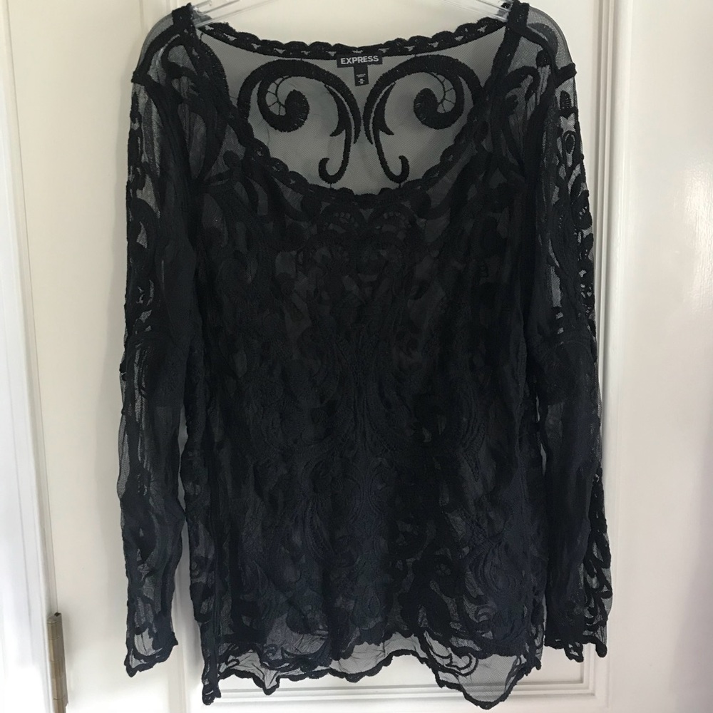 Express Black Sheer Long Sleeve Top